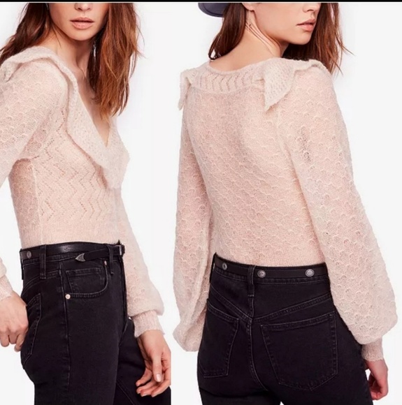 FREE PEOPLE Romantic Macaroon Boho Ruffle Neck Sweater - Picture 4 of 8